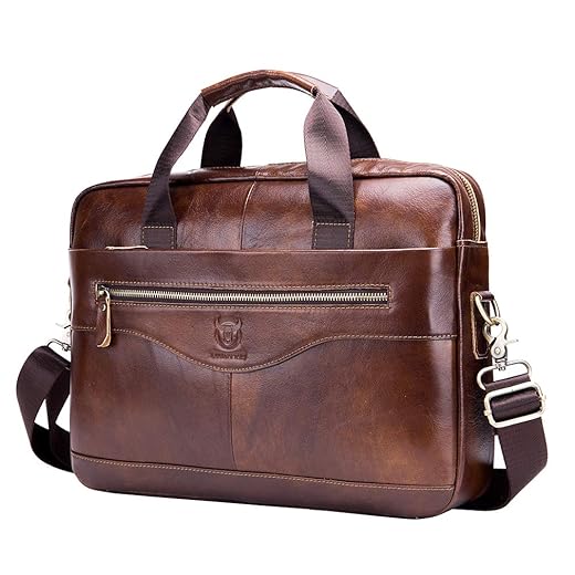 Hebetag Bolsa de couro para laptop, pasta de negócios, bolsa mensageiro para homens, viagem ao ar livre, para computador de 35,5 cm, transversal, ombro, casual, bolsa, bolsa para o dia a dia, marrom