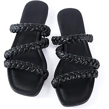 Mtzyoa Womens Strappy Flat Sandals with Toe Ring | Lightweight Walking Slides | Summer Beach Wedding Shoes | Black | Casual Dressy Vacation