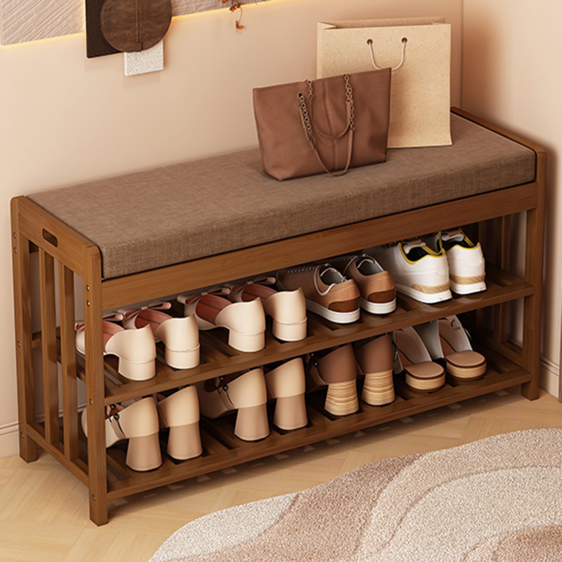 Repose-pieds en bambou de 50 cm pour optimiser les petits espaces et l'entrée