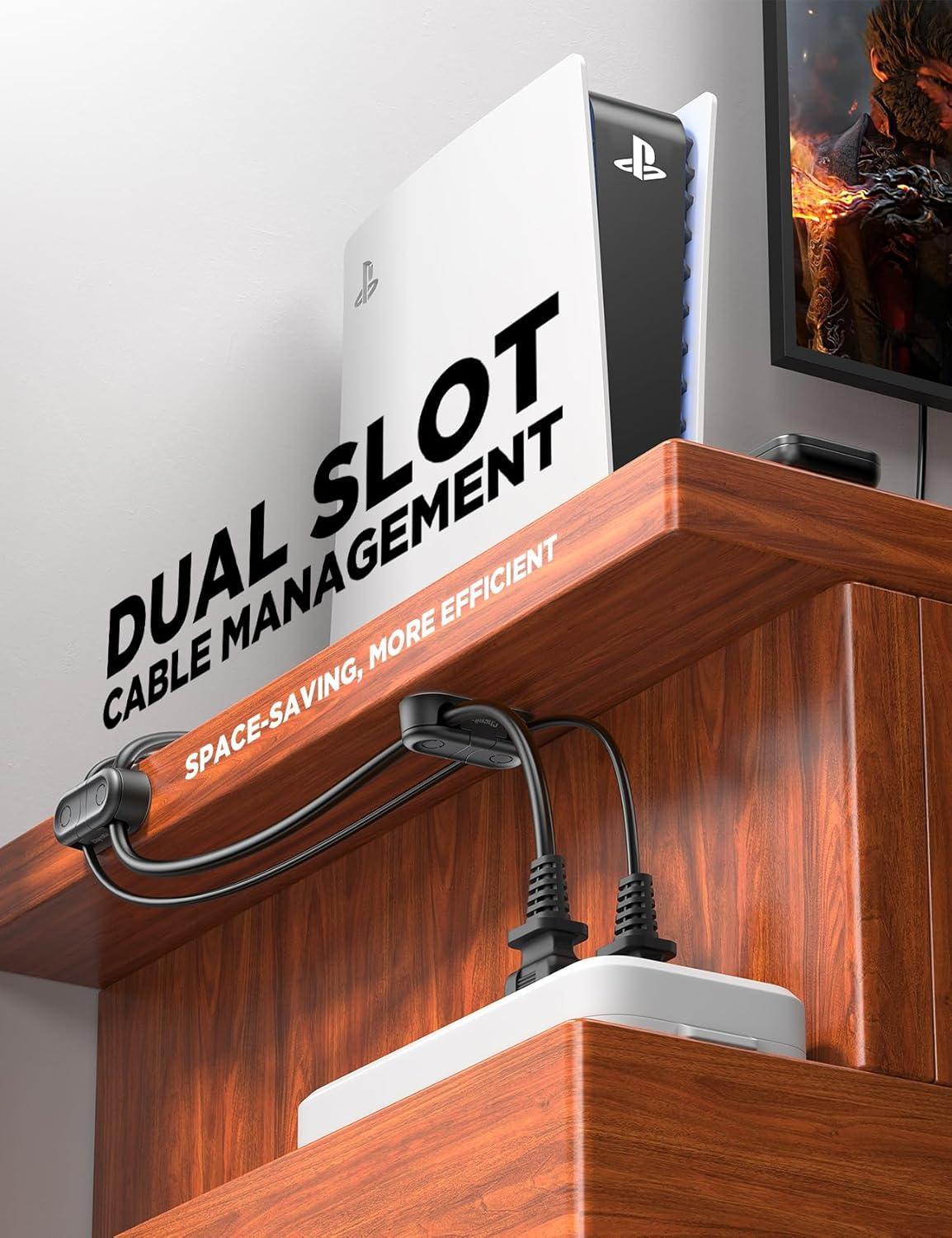 Magnetic Cable Clips - Chfeila 4Pack [Dual Slot] [360°Rotating & Twist-Lock] Cord Management, Adhesive Phone Charging Keeper, Wire Organizer Holder for Nightstand, Home Office Desk Accessories Decor - Image 5