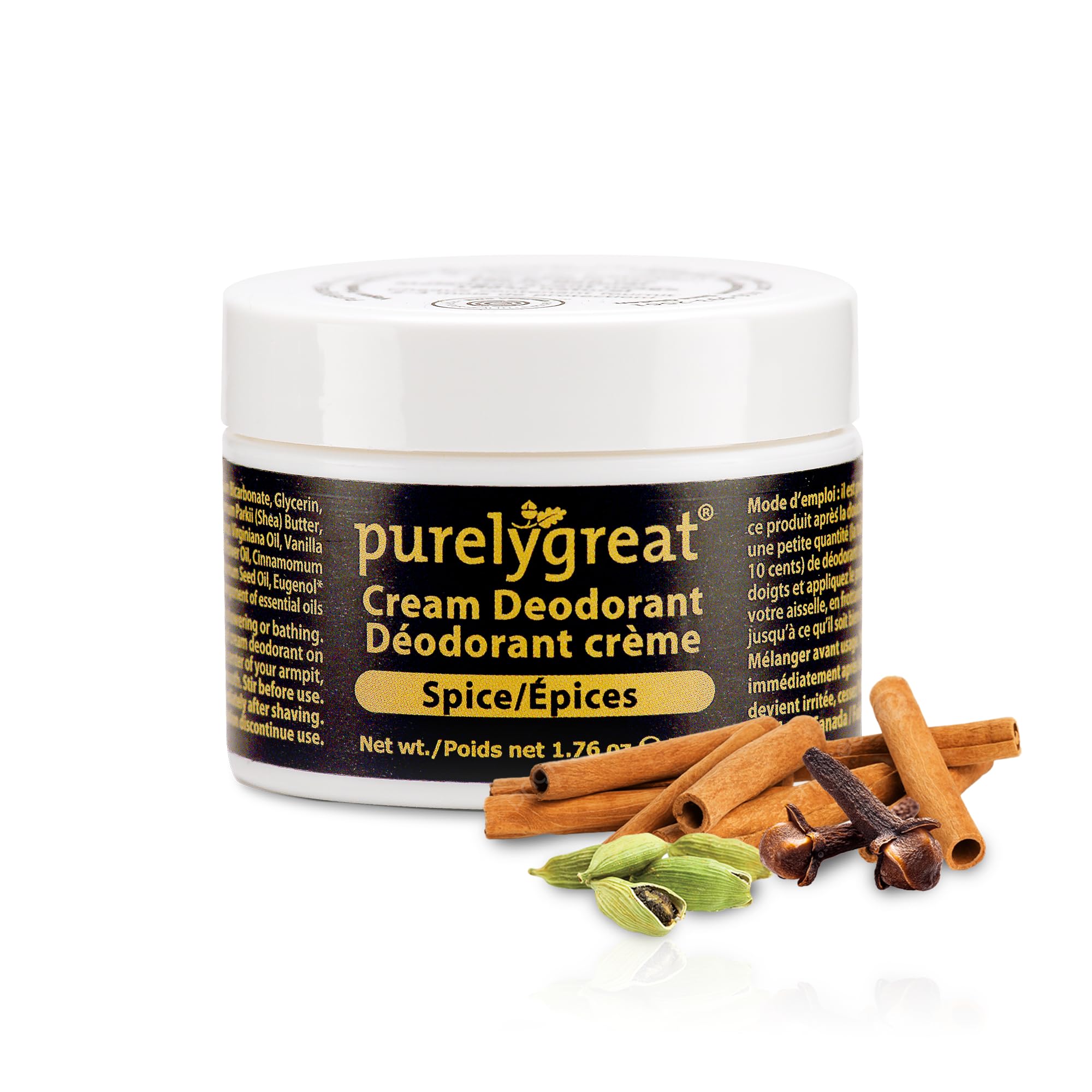 Purelygreat All Natural Mens Deodorant - Aluminum Free Deodorant for Men | Long Lasting Deodorant Cream | EWG Verified, Vegan, Cruelty-Free, No Parabens, Mens Natural Deodorant - Spice