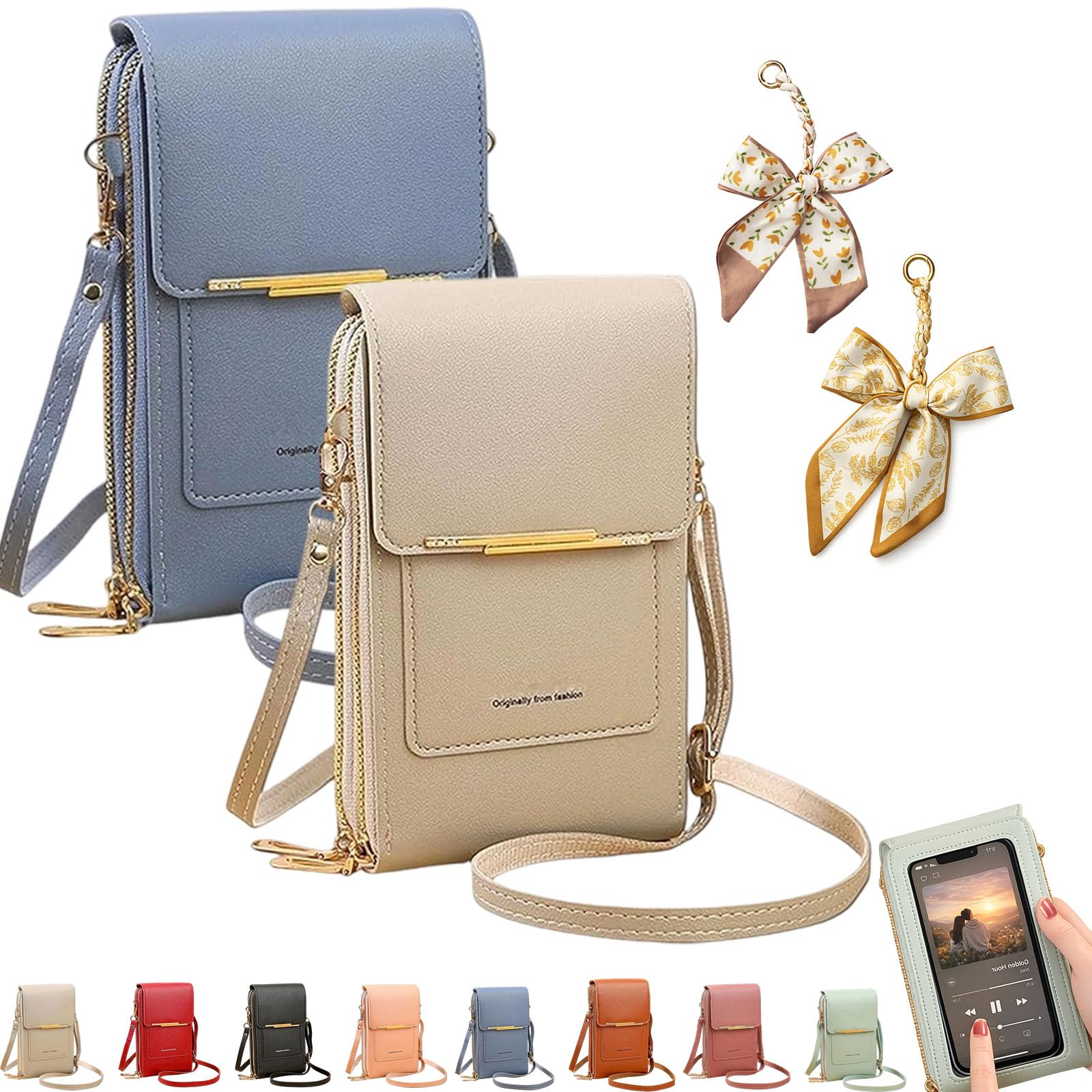 Women's Touch Screen Mobile Phone Messenger Bag, RFID Leather Crossbody Wallet Purse, Anti-Theft Shoulder Strap — view 28