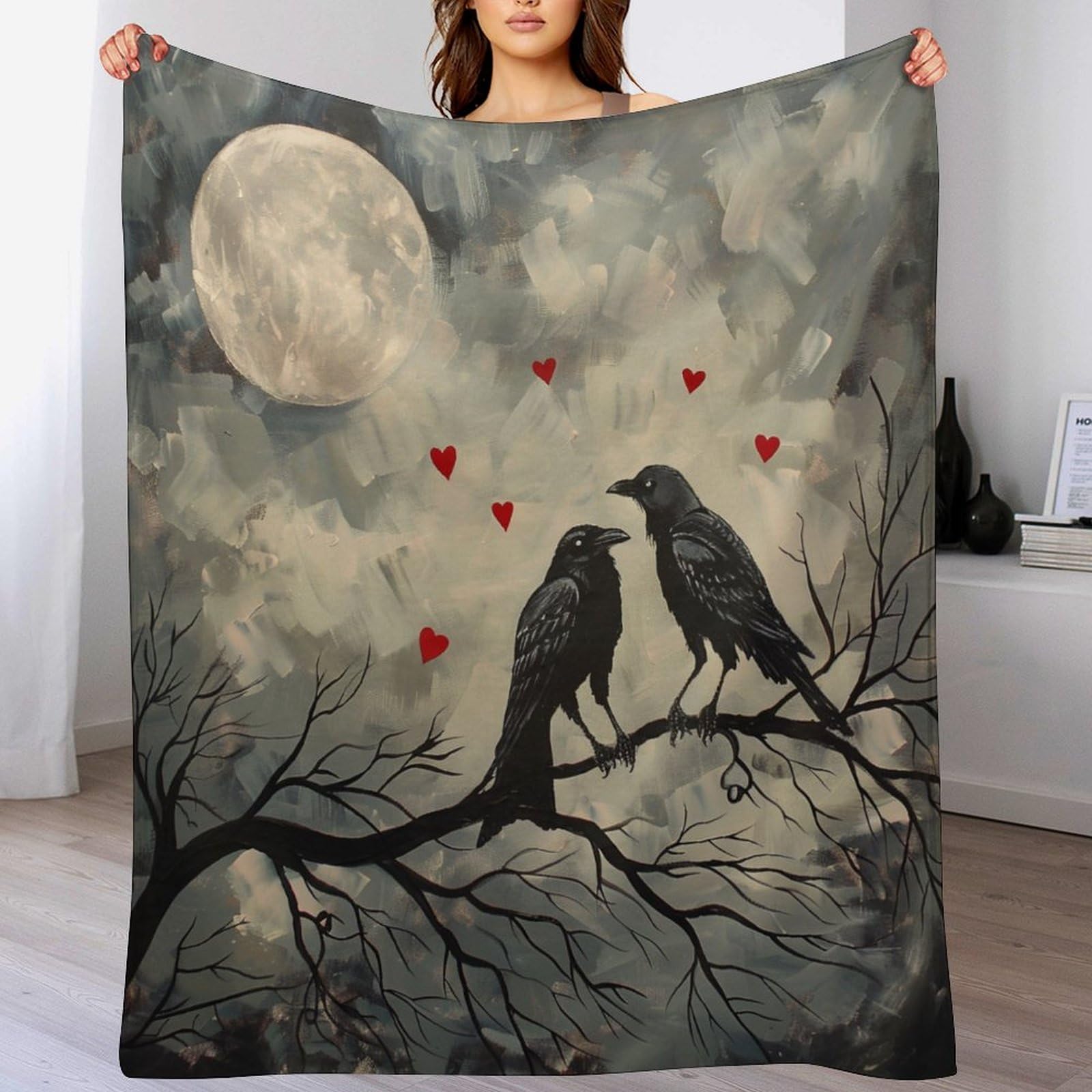 VANZEV Gothic Raven Fleece Blanket - Dark Fantasy Cozy Throw, 40x50 Inches, Perfect For Halloween & Home Decor