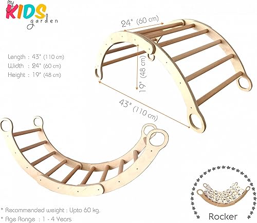 Miniatura 7 de My Photostationcom Montessori - Juego de 2 piezas de arco y almohada cojín de arco de escalada de madera juego de triángulo Pikler arco de escalada
