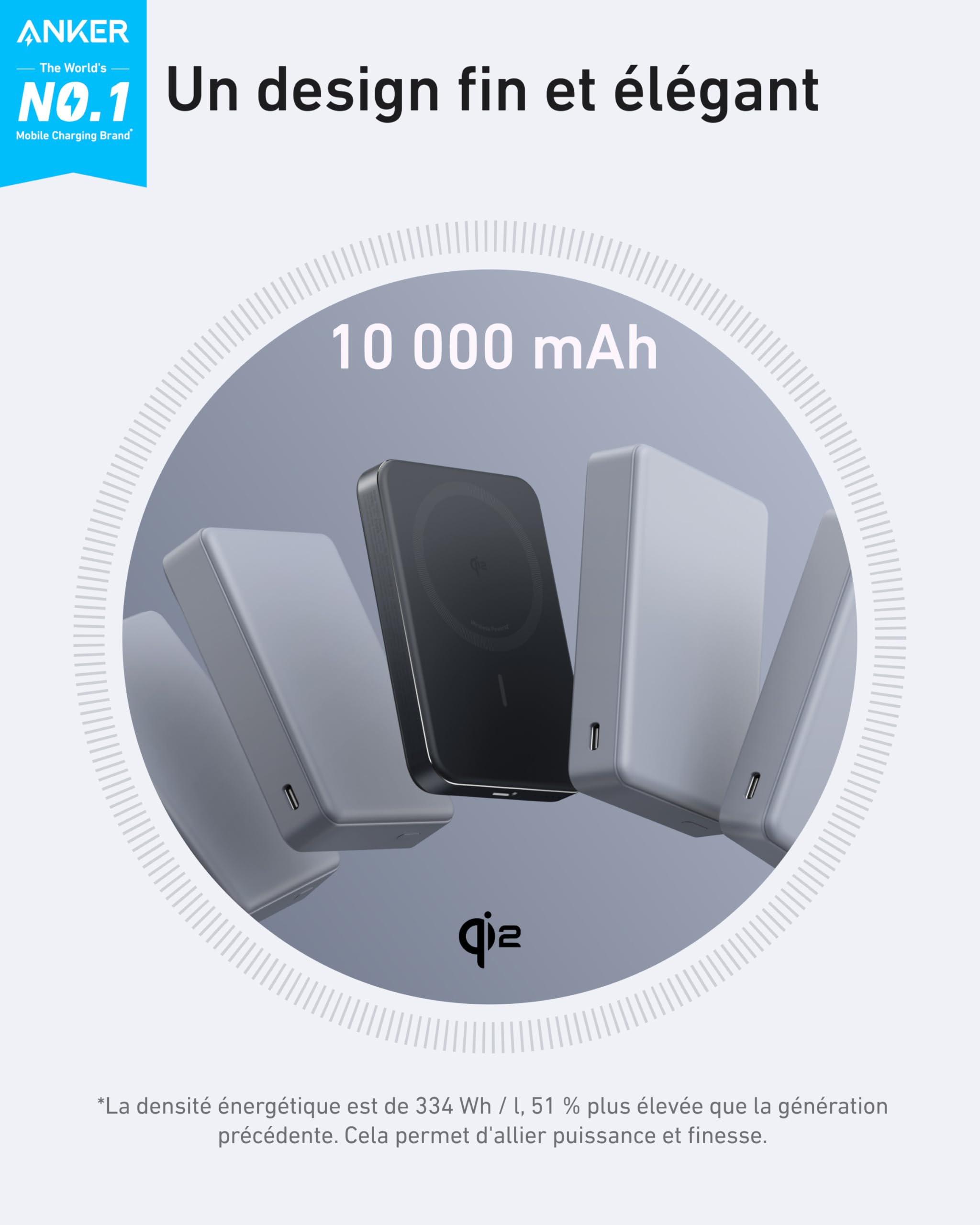 Anker MagGo Batterie Externe Magsafe Certifiée Qi2 15W Magnétique Ultra-Fine 10000 mAh, Chargeur Compatible MagSafe Ultra Rapide, Design Ergonomique, Uniquement pour iPhone 17 Pro Max 16/15/14