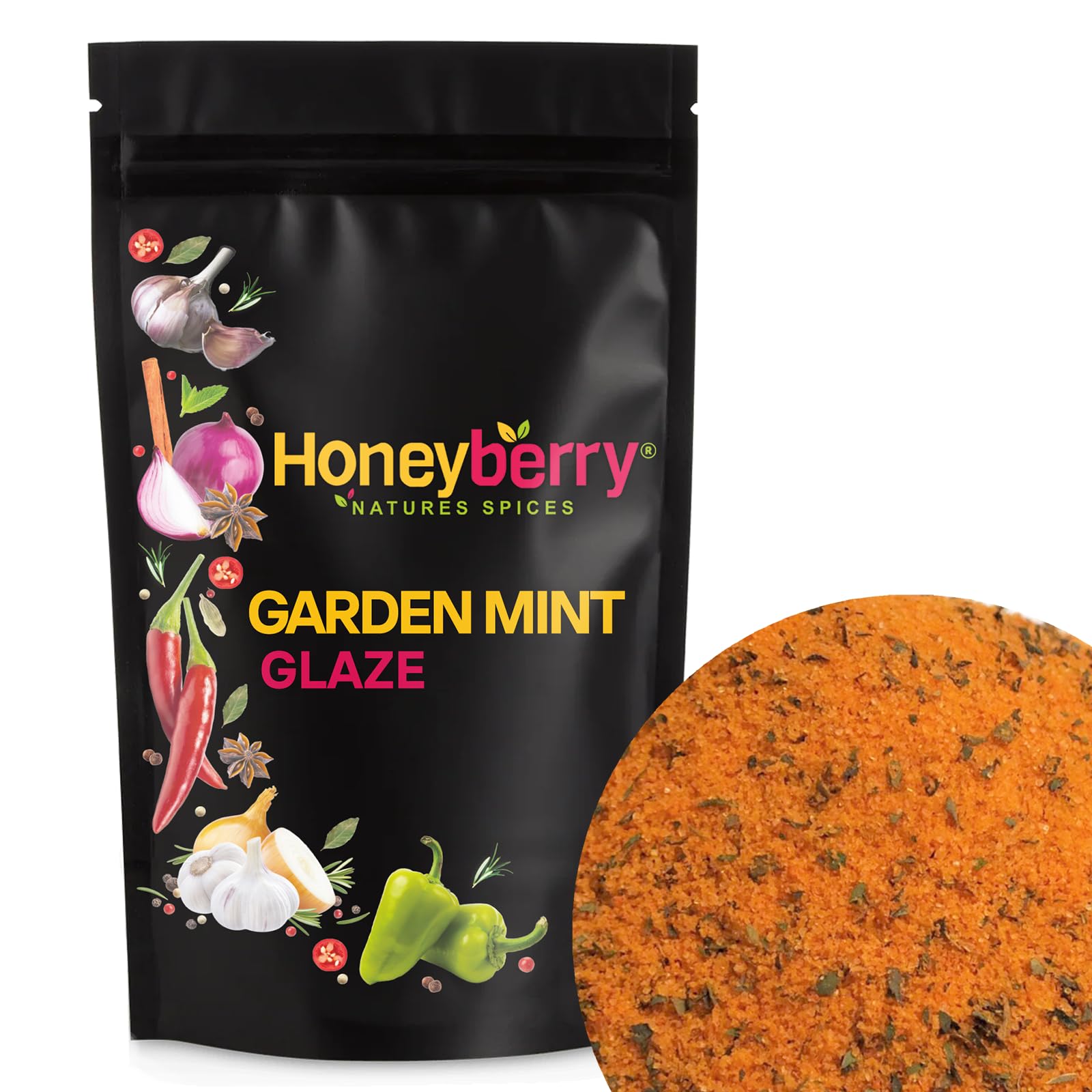 Garden Mint Glaze 100g - BBQ Rubs and Seasoning for Meat Chicken Beef Pork Lamb Fish Burger Sausage Cheese Vegetable Tofu - All Purpose Dried Spices Powder Blend - Mixed Barbecue Rub Grill Marinade
