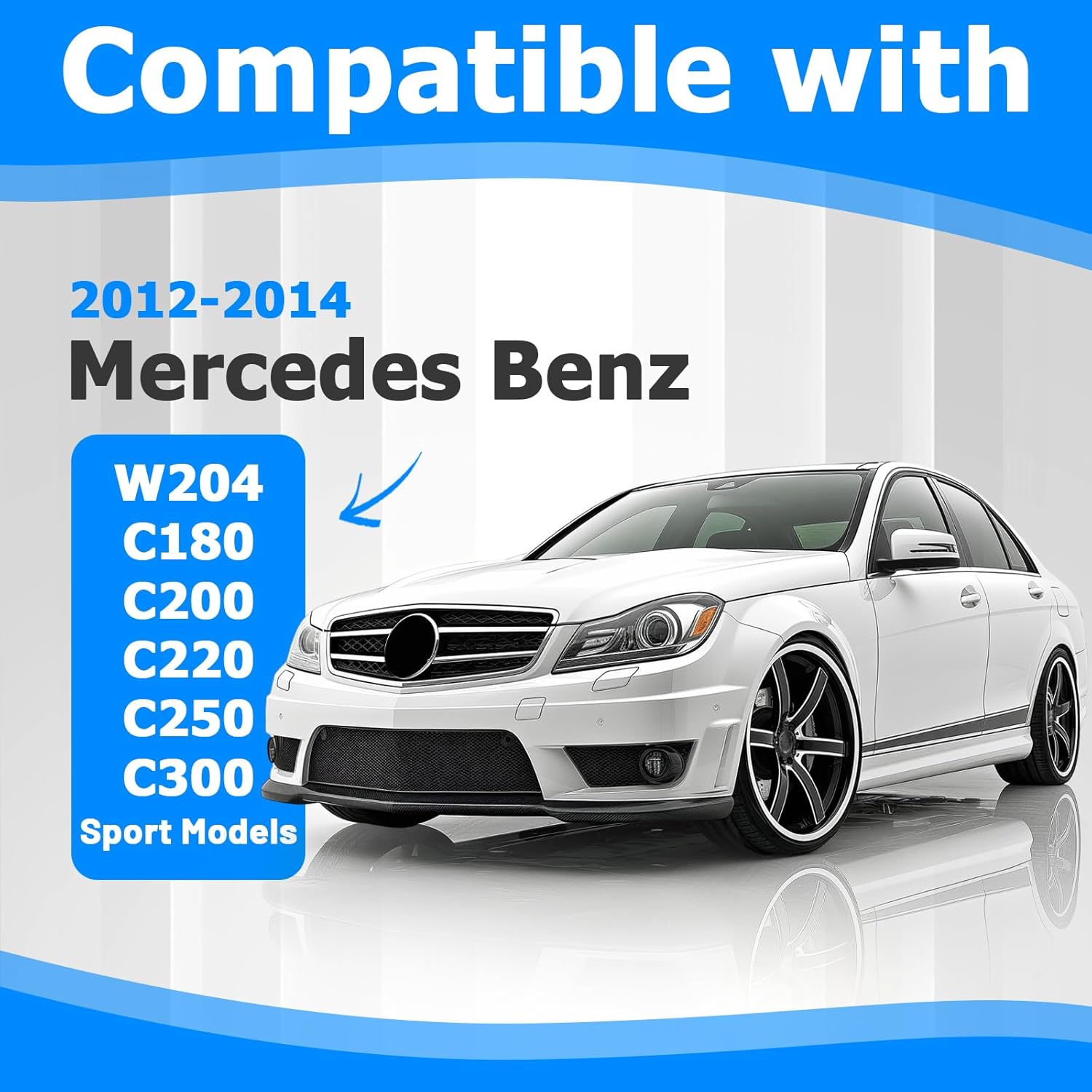 ECOTRIC Front Bumper Lip Compatible with 2012-2014 Mercedes Benz W204 C180 C200 C220 C250 C300 Sport Models Splitter Spoiler Trim Protection 3PCS