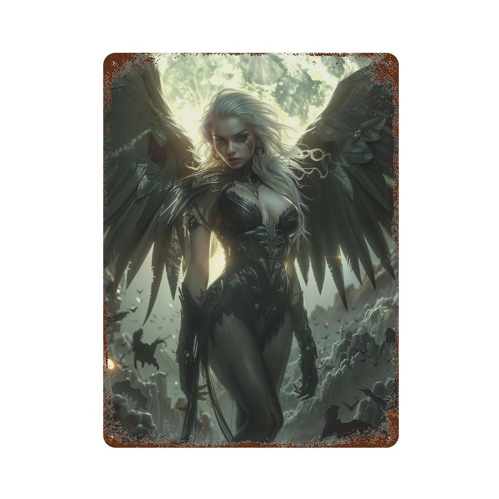 Enchanting Succubus 15.7"x11.8" Weathered Tin Sign, Classic Wall Plaque for Patio, Garden Room And Bar Decor