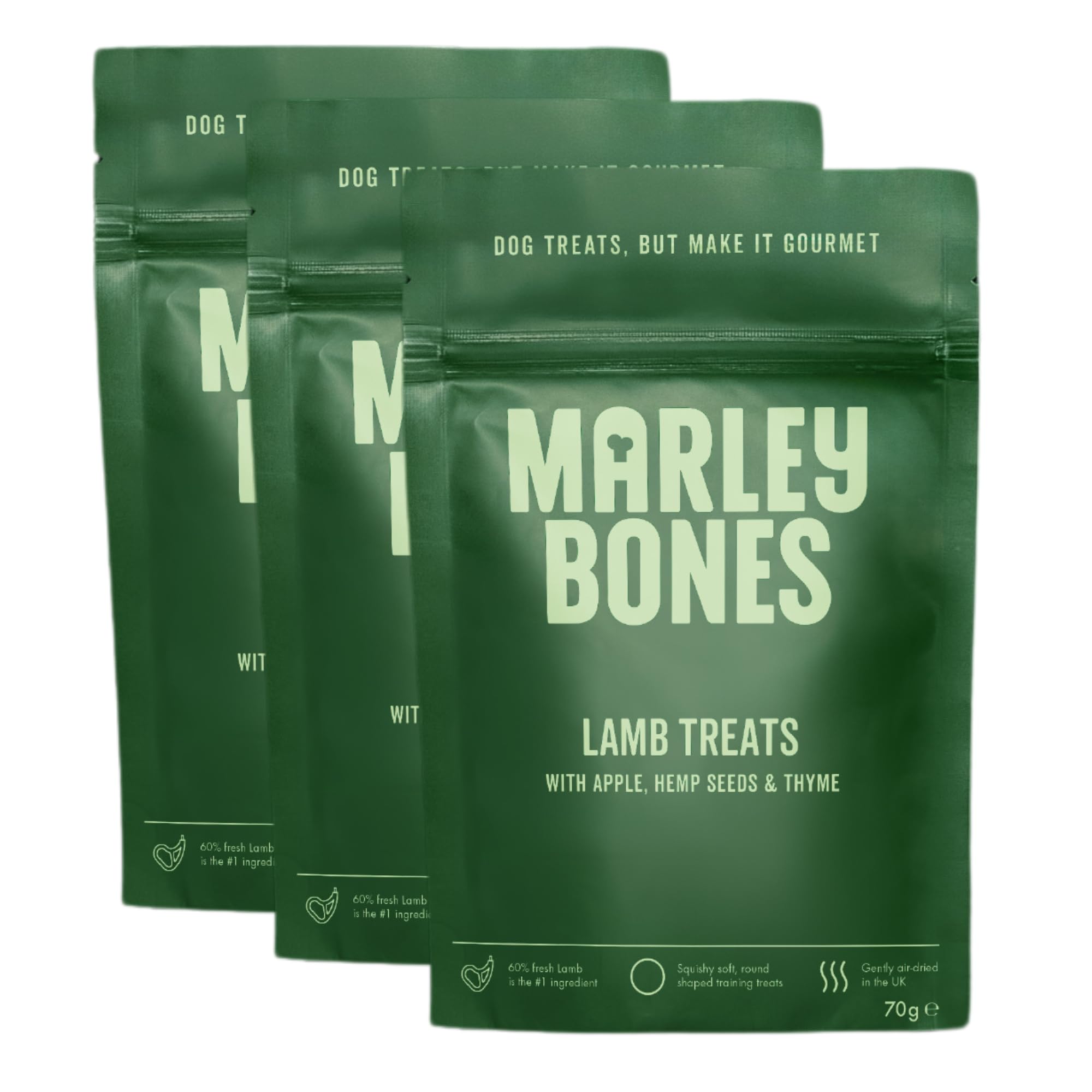 Marleybones Lamb Air-Dried Dog Training Treats 70g (Pack of 3) | 60% Fresh Lamb, Superfoods & Veggies | Natural Grain Free Adult & Puppy Treats | No Artificial Additives | All Life Stages