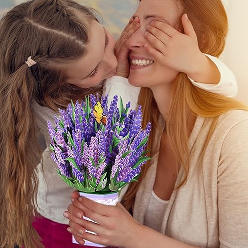 Miniatura 2 de CERSLIMO Ramo de flores desplegables, tarjetas desplegables para mamá, profesora, amiga, ramo de flores de lavanda 3D para siempre, tarjetas de