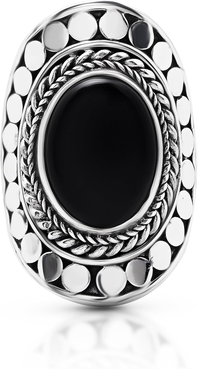 Black Onyx Oval Stone Vintage Ring 925 Sterling Silver US Size 6 7 8 9 10