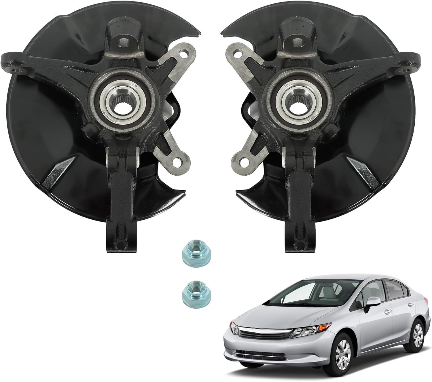 2Pcs Front Left and Right Steering Knuckle and Wheel Bearing Hub Assembly Replacement for Civic 2006-2011