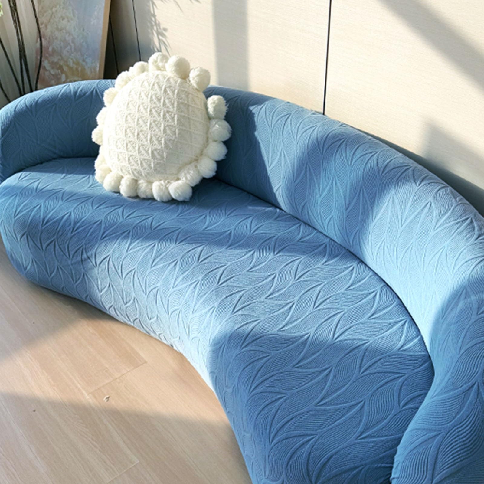 Housse de canapé extensible bleue - Taille M motif demi-rond