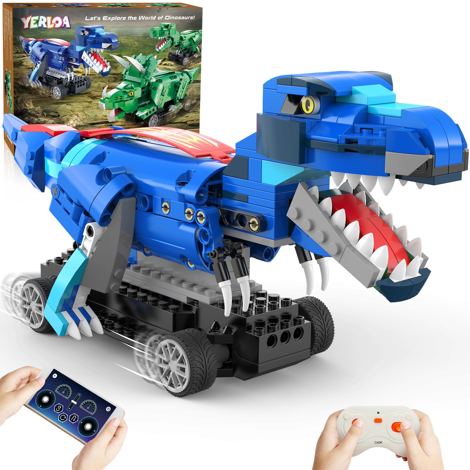 Yerloa Dinosaur Toys for Boys Age 8-12 5-7 6-7, Jurassic Building Kits for Kids 6 7 8 9 10 11 12 + Year Old, 343 Pcs Remote Control STEM Projects Building Blocks Sets Educational Birthday Easter Gifts