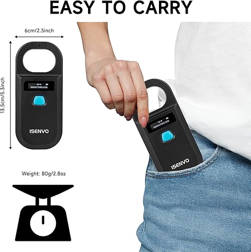 Miniatura 5 de ISENVO Escáner de microchip para mascotas recargable RFID EMID Micro Chip Reader Escáner 134.2 kHz 125 kHz 15 dígitos Escáner de identificación de