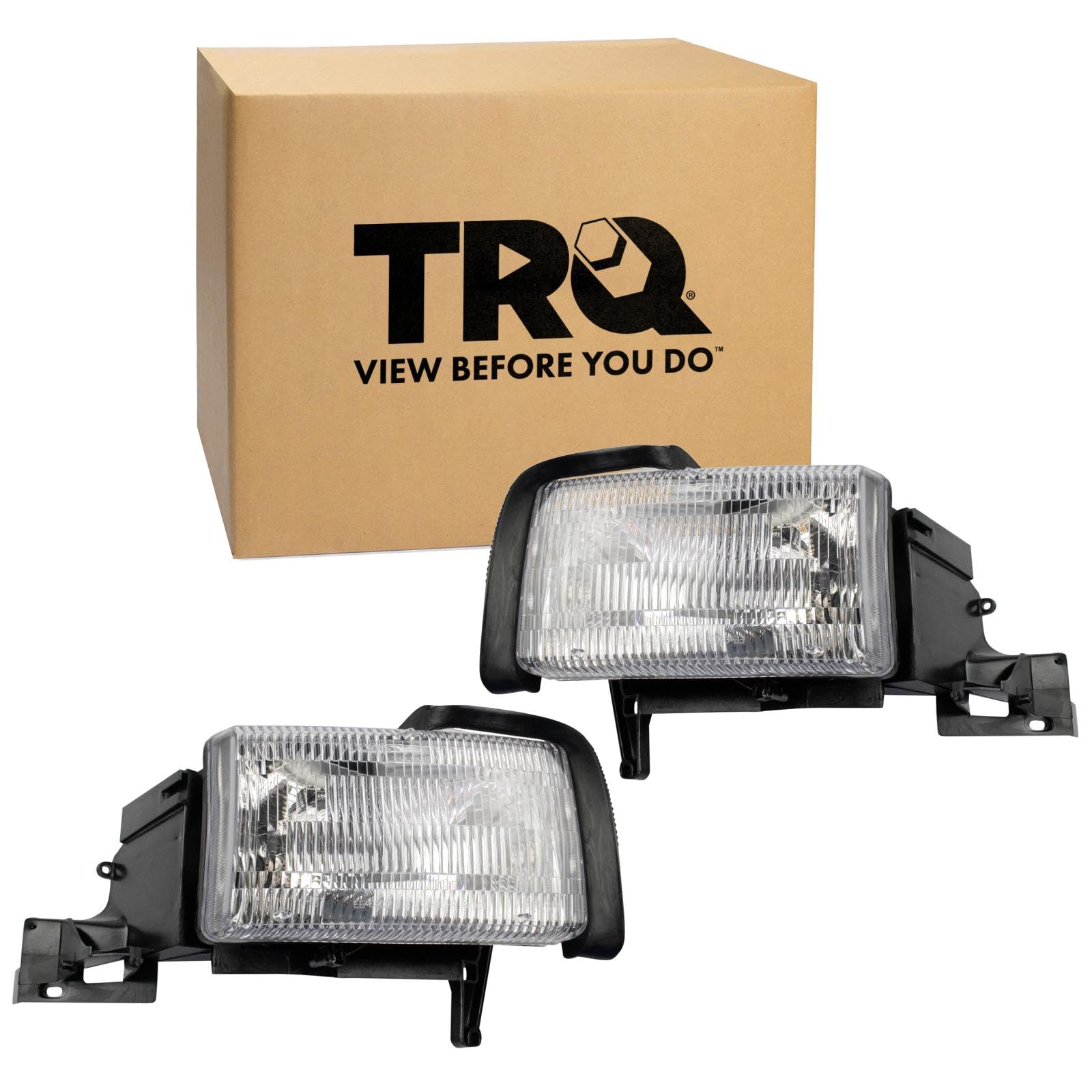 TRQ 2 Piece Headlight Assembly Set Driver &amp; Passenger Side Compatible with 1994-2001 Dodge Ram 1500 Without Sport Package 1994-2002 2500 Without Sport Package 1994-2002 3500 CH2518108 CH2519108