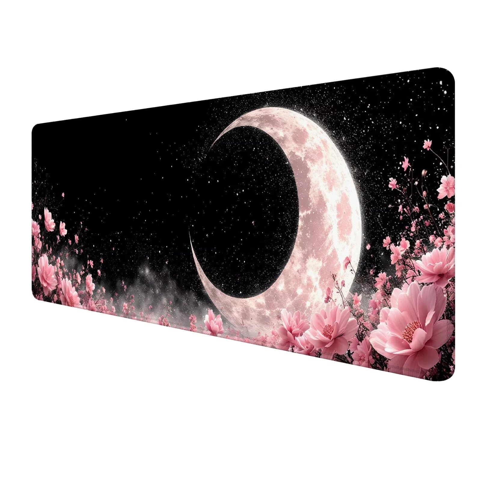 Nero Tappetino Mouse Gaming, Tappetino Mouse XXL 1200 x 500 mm, Tappetino Mouse Luna, Mouse Pad con Base Antiscivolo, Bordi Cuciti Tappetino per Mouse, Tappetino Mouse Gaming di Alta Precisione S-769