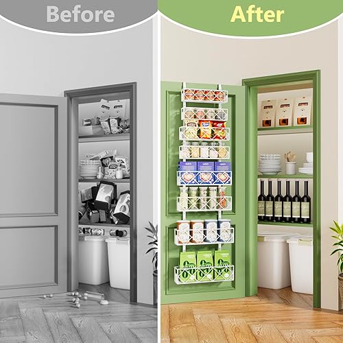 Miniatura 5 de Organizador de despensa sobre la puerta, cestas ajustables de 8 niveles para colgar especias, estante angosto, 13.78 pulgadas de ancho x 65.16