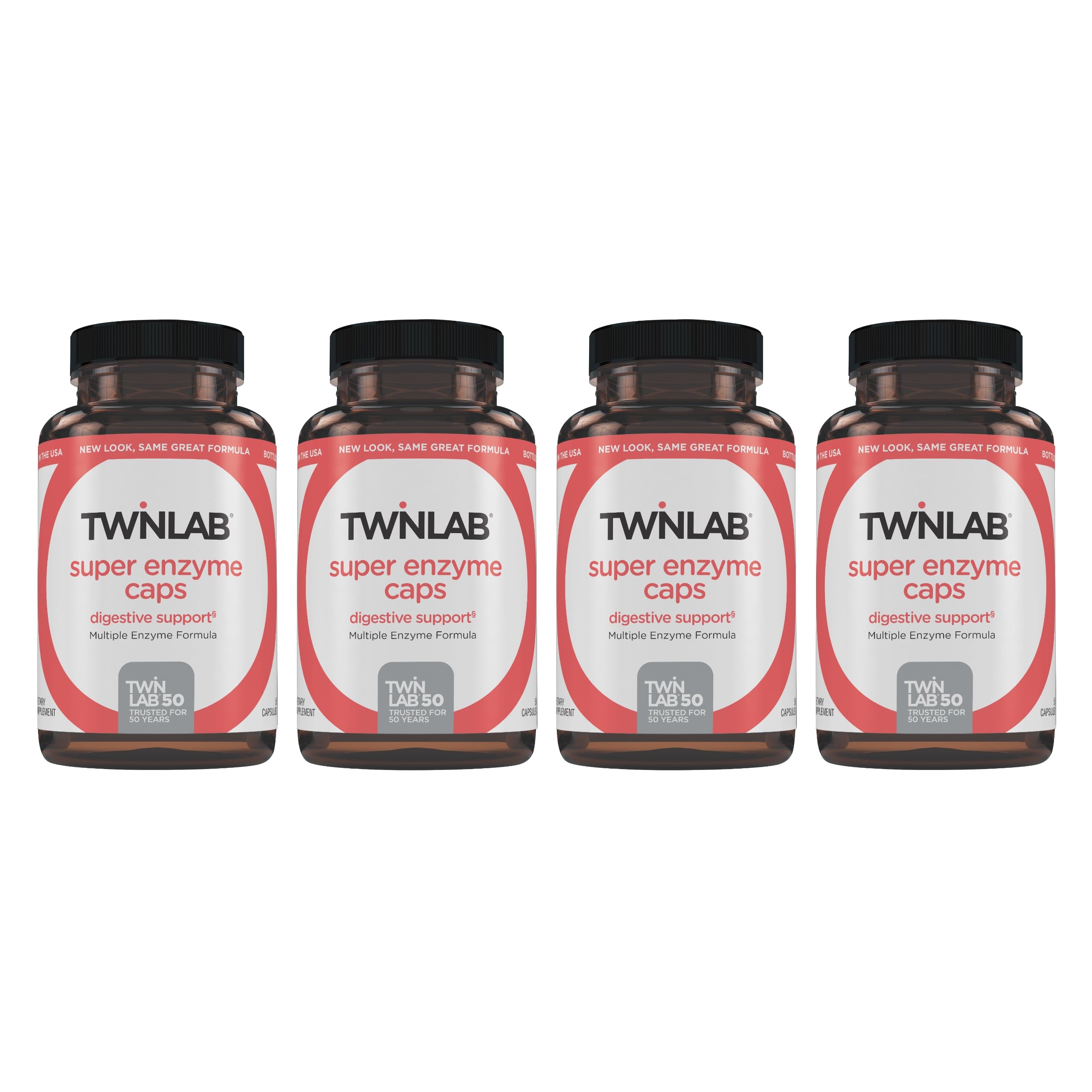 TwinlabSuper Enzyme Caps - Constipation Supplement with Digestive Enzymes - 50 Capsules (Pack of 4)