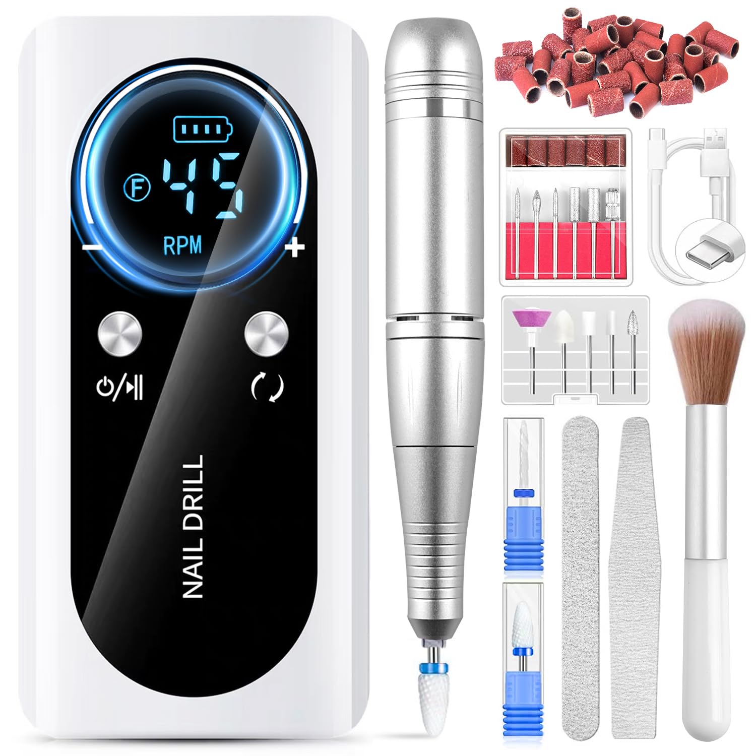 LEDSUUEI Electric Nail Drill with Nail Drill Bits Sanding Bands 14