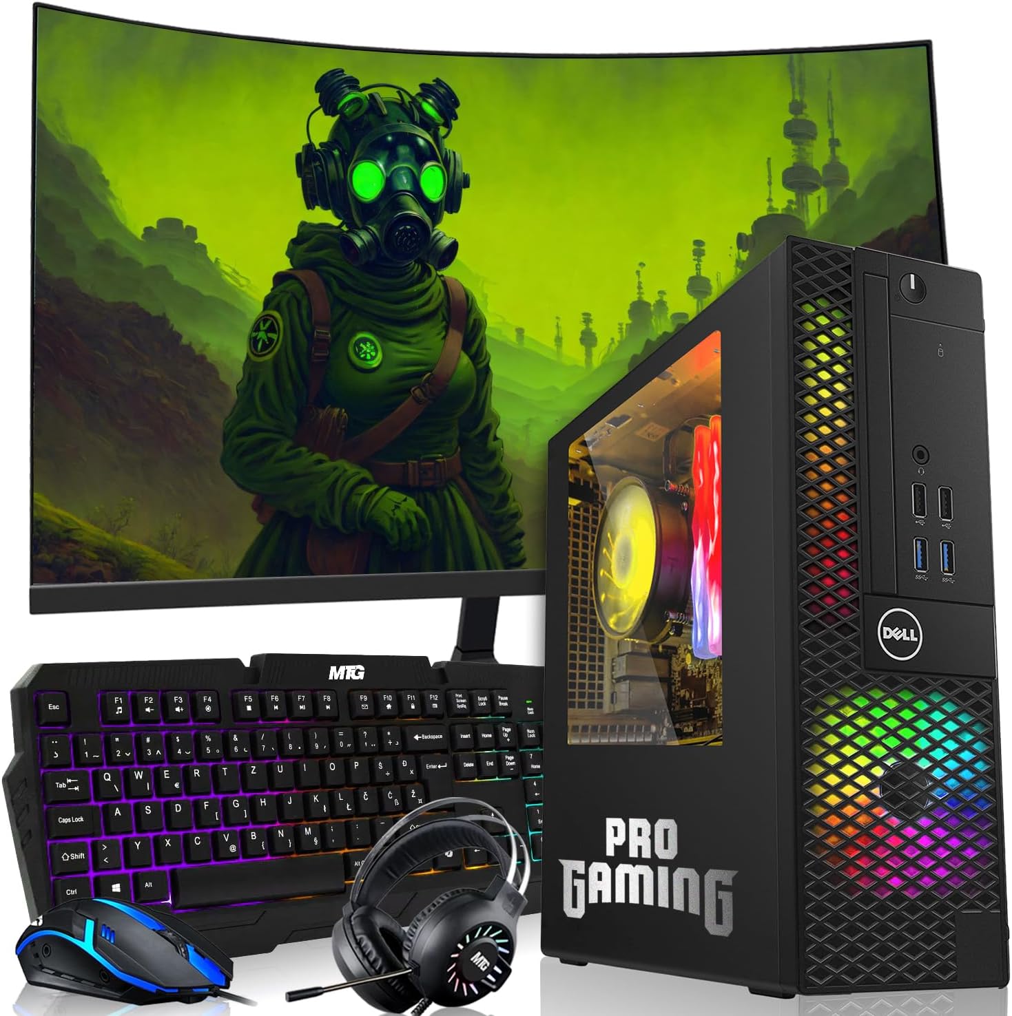 Dell OptiPlex Desktop PC – Intel Core i7, 32GB ARGB RAM, 2TB SSD, 32 Inch Curved Monitor, GT 1030 Graphics, RGB Keyboard with AI Copilot Key, Mouse & RGB Headphones, Windows 11 Home (Renewed)