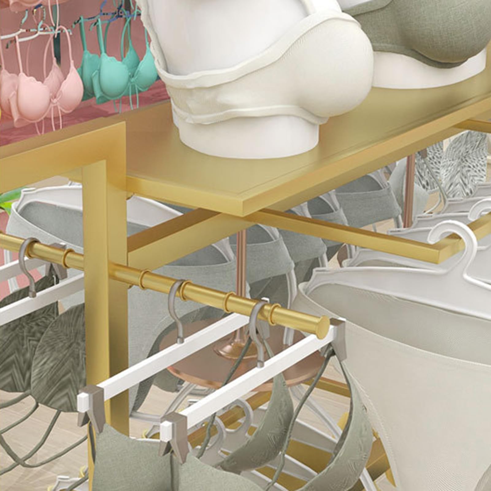 Espositore in Metallo Resistente per Biancheria Intima con Porta Reggiseni, Slip, Calzini e Appendiabiti, Ideale per Negozi al Dettaglio, mercati agricoli e Centri Commerciali.