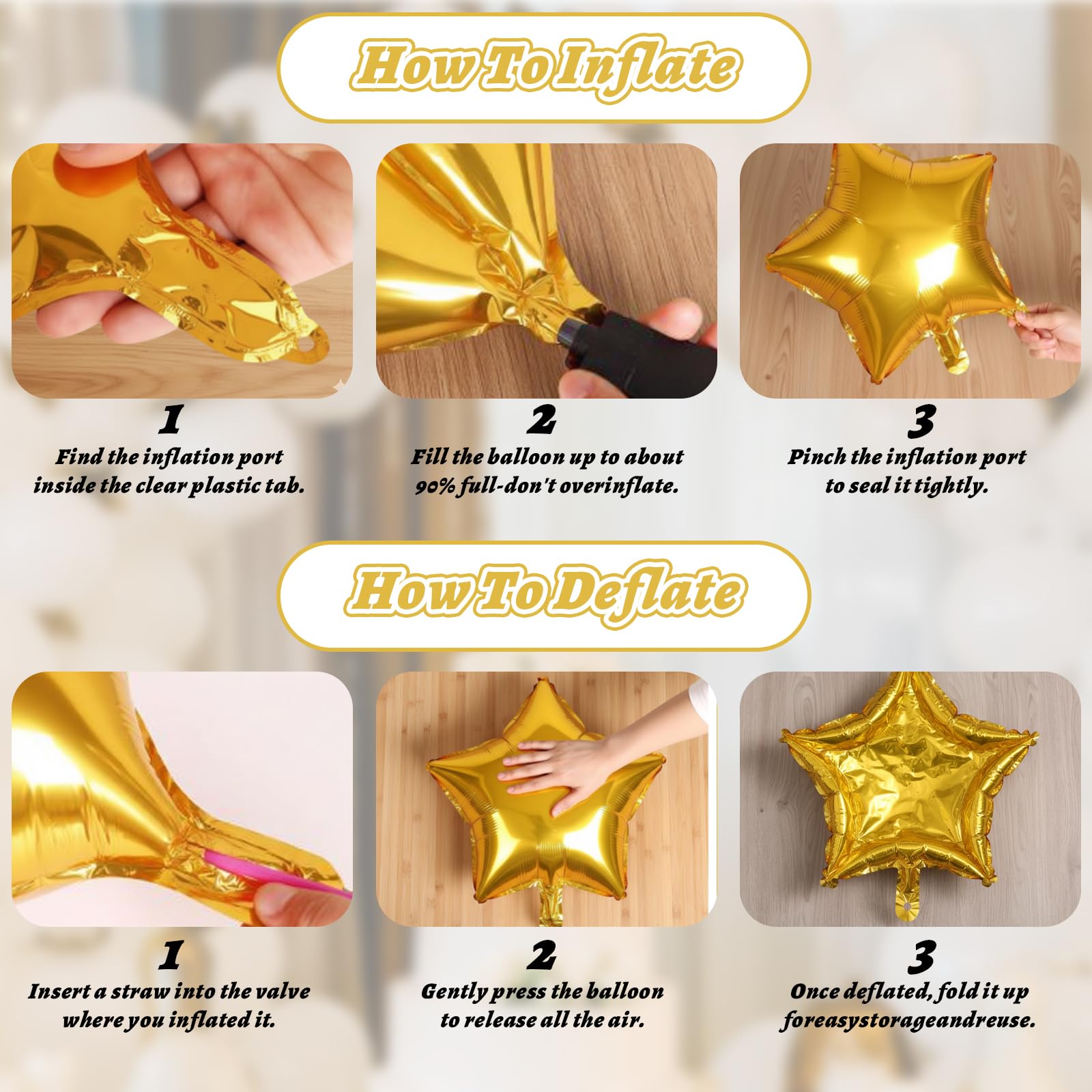 20Pcs Gold Foil Star Balloon, 18 Inch Gold Star Foil Balloons for Helium Helium Mylar Ballons - Image 4