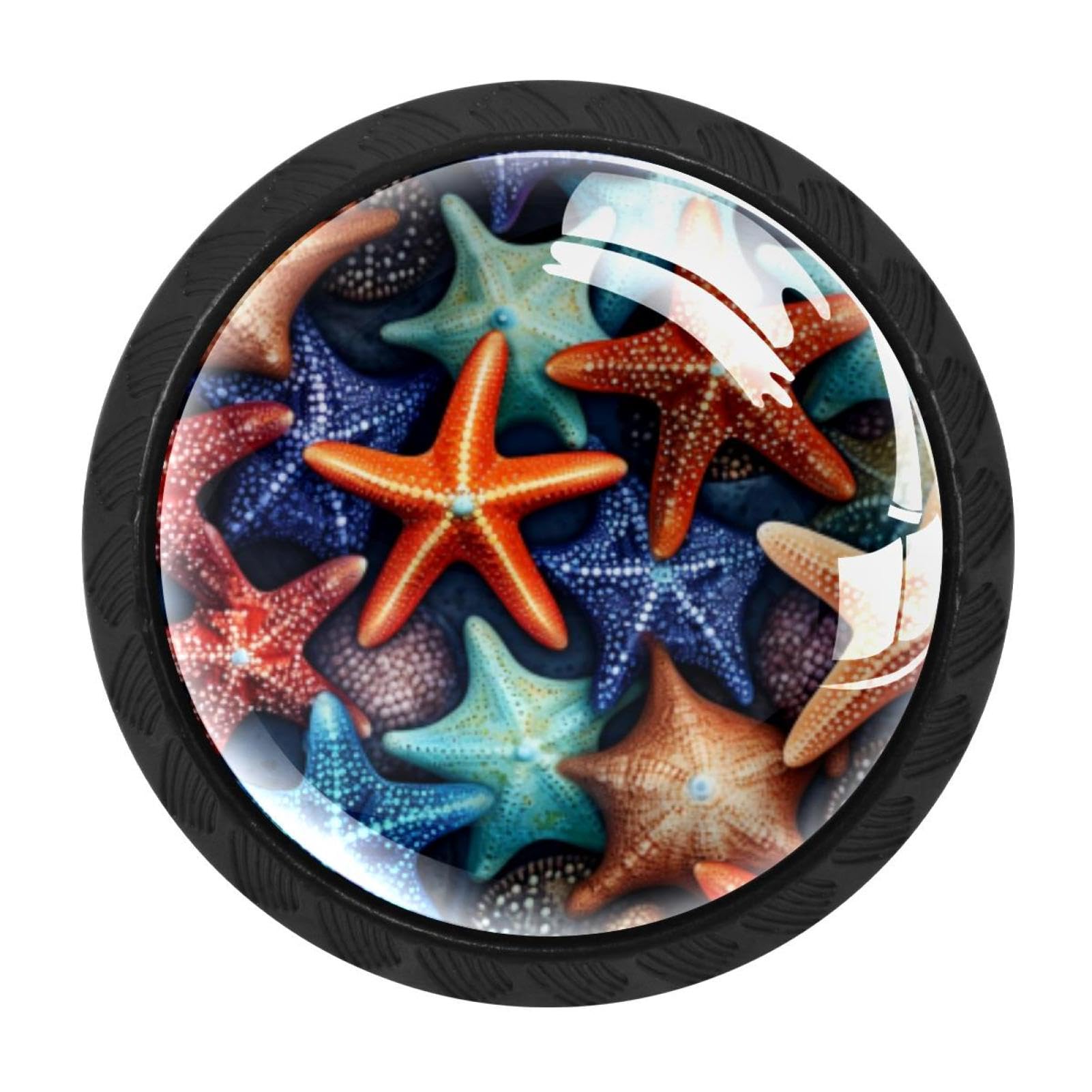 CHENZZZZ 4 Pack Starfish Dresser Drawer Cabinet Knobs Black Round Drawer Knob Pull Handle with Screws for Kitchen Wardrobe Cupboard Furniture Decor