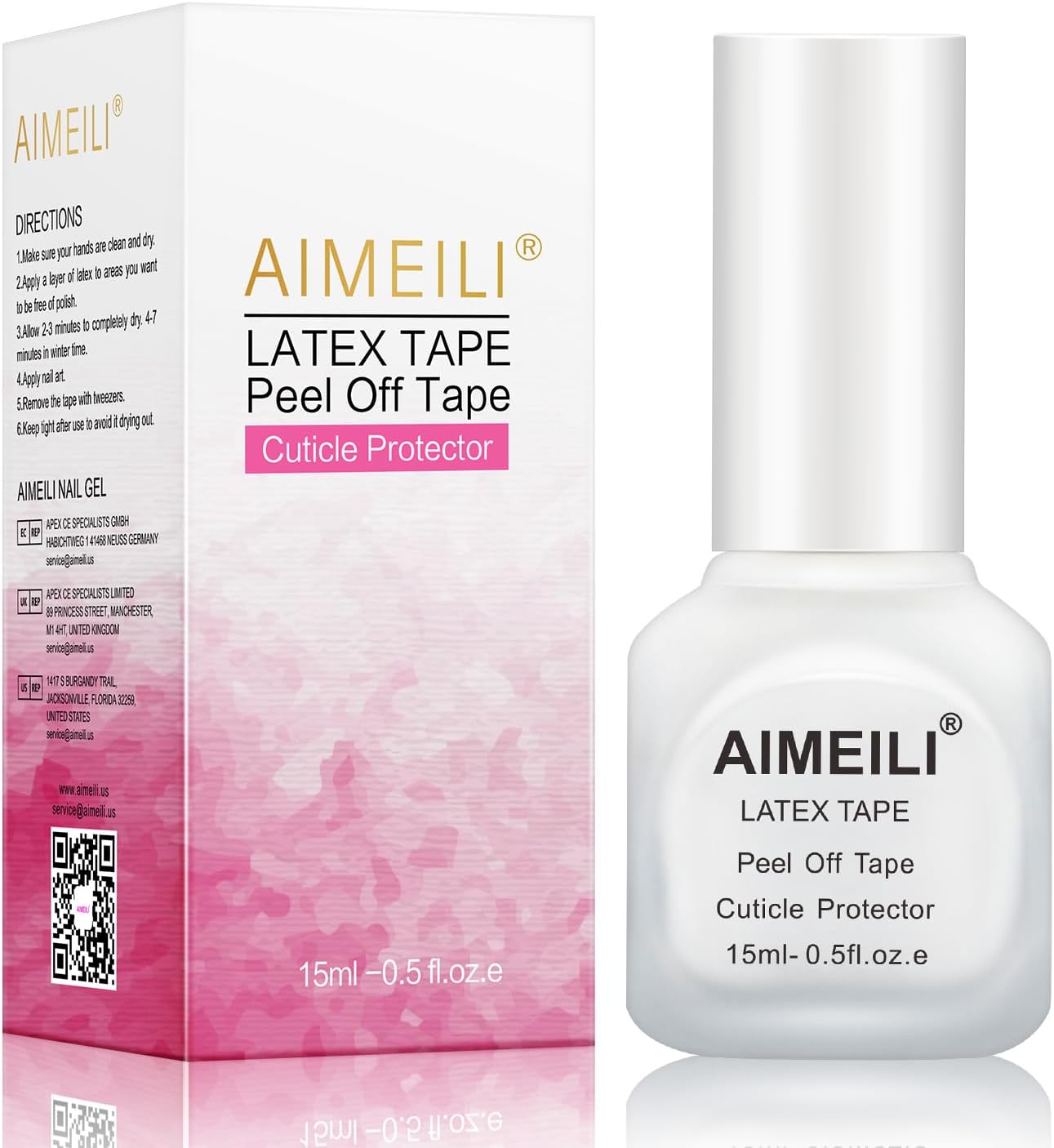 AIMEILI Liquid Latex Peel Off Tape Cuticle Guard Polish Barrier Skin Protector for Nail Art White Odorless 15 ML