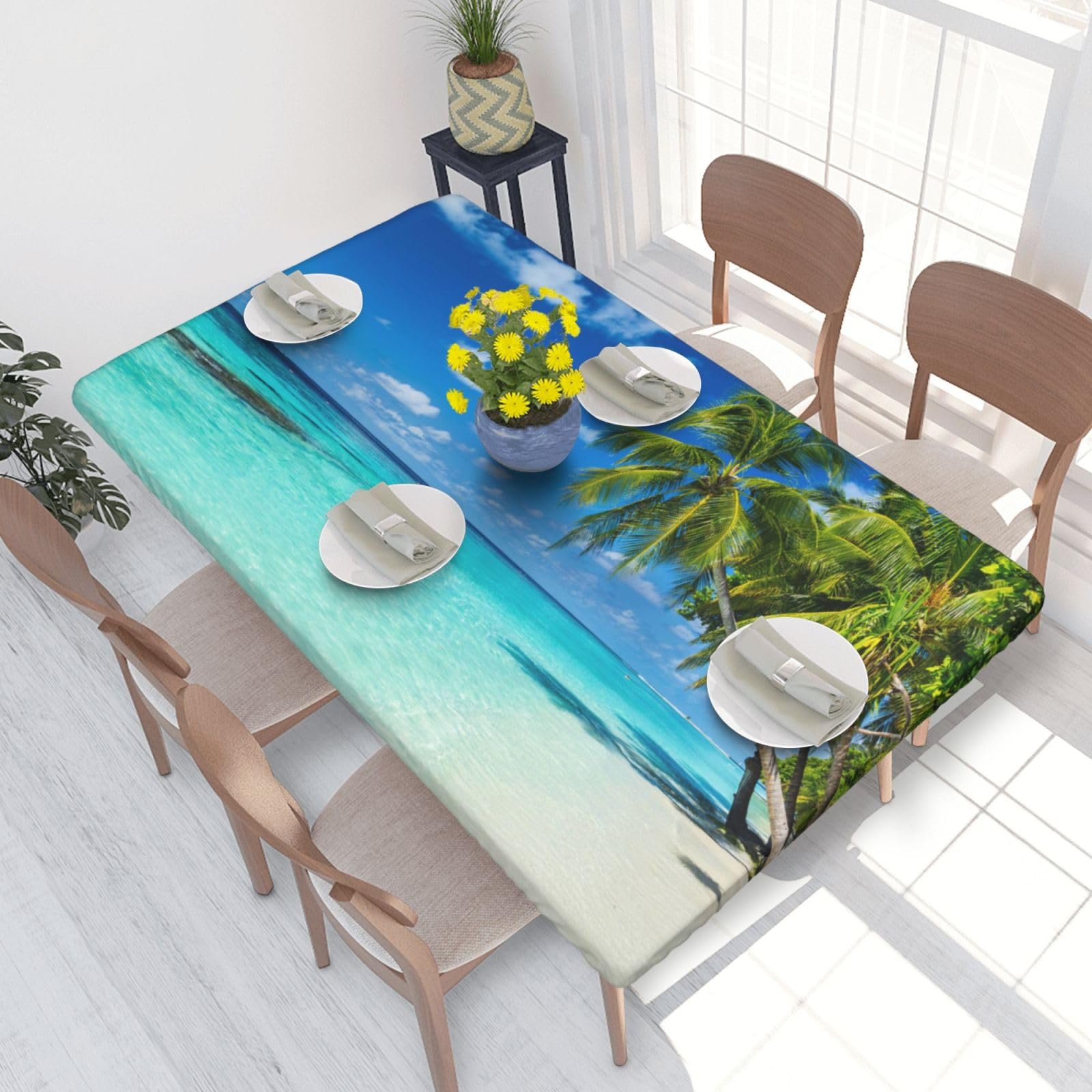 BNVSADC Romantic Beach Printed 4FT Tablecloth 122x76 CM Polyester Kitchen Water Resistant Table Cloth Dining Table Decoration Table Covers