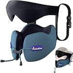 Neck Oreiller pour voyager, Oreil de voyage pour avions avec ergonomie 360° Tête Neck Soutien, Combo avec 3D Masque pour les yeux, pas de tête Bobbing Voyage essentiels pour l'avion, voiture, train, maison-grey