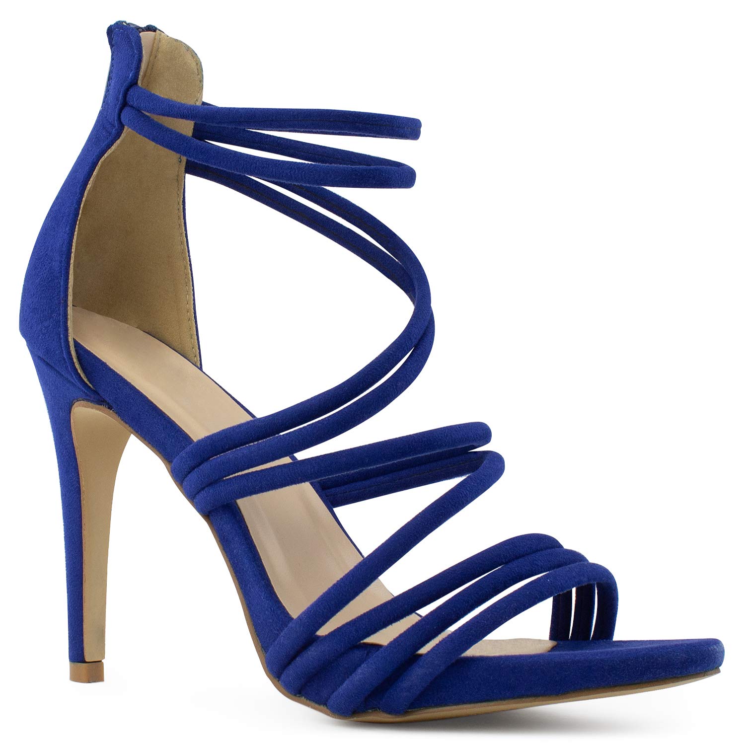Open Toe Strappy Back Zip Stiletto Heel Dress Sandal Pumps