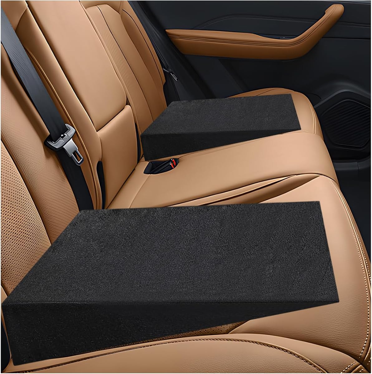 2 PCS Auto Seat Wedge Leveling Cushion, Breathable Angled Design Car Rear Seat Leveling Pad, Comfortable Wedge Foam Pad Backseat Cushion for Outdoor Camping Travel