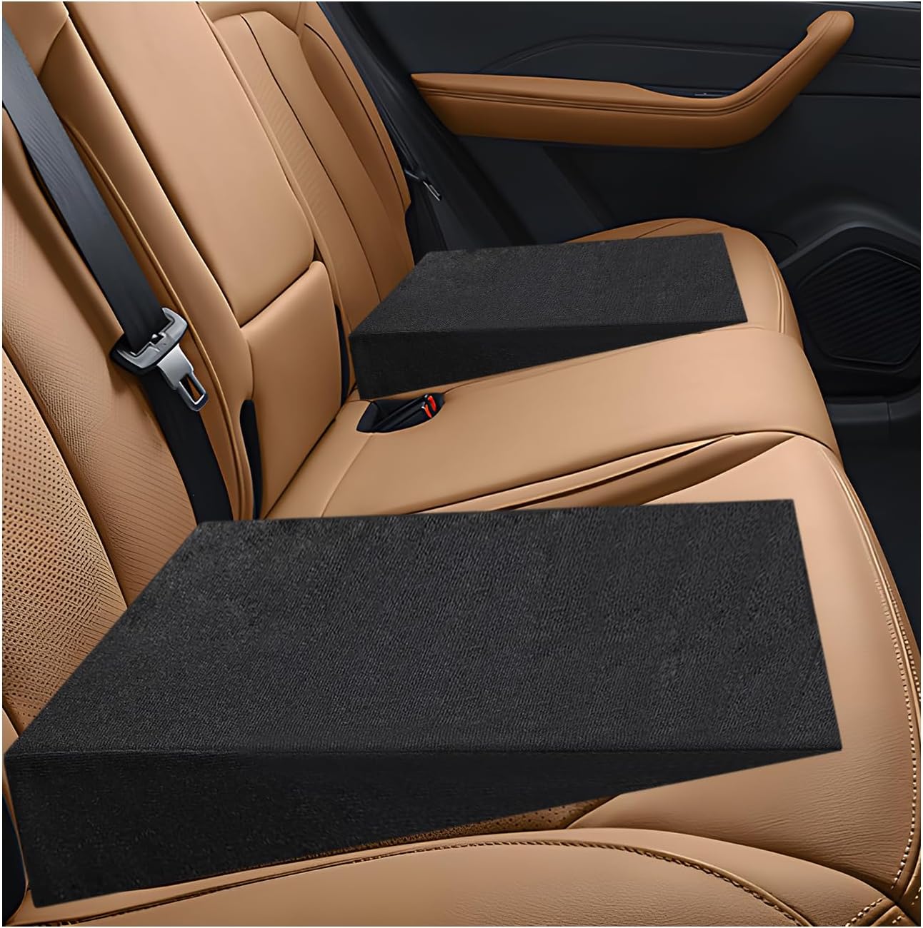 2 PCS Auto Seat Wedge Leveling Cushion, Breathable Angled Design Car Rear Seat Leveling Pad, Comfortable Wedge Foam Pad Backseat Cushion for Outdoor Camping Travel