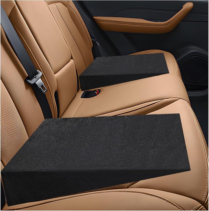 2 PCS Auto Seat Wedge Leveling Cushion, Breathable Angled Design Car Rear Seat Leveling Pad, Comfortable Wedge Foam Pad Backseat Cushion for Outdoor Camping Travel