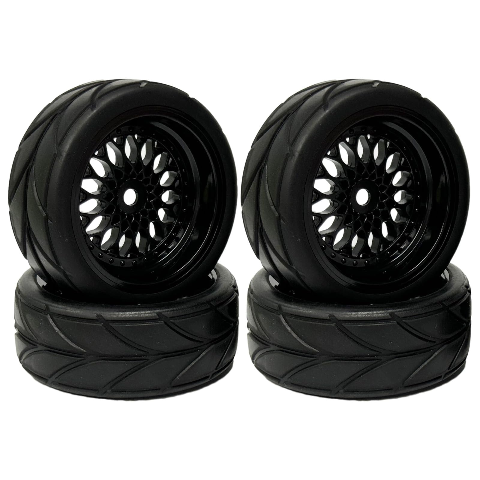 KINGCOO RC Car Tyres and Wheels Set, 4PCS 64mm Rubber Tires and Plastic Plating Wheel Rims 12mm Hex for 1/10 RC On Road Run-flating Touring Racing Drift Car (Black, Offset:6MM) โ image 1