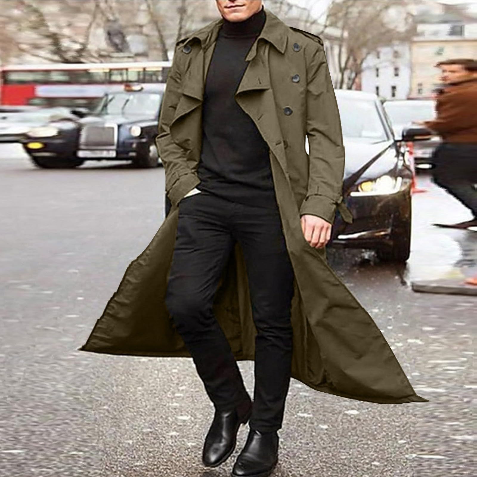 Abrigo largo para hombre con cinturón, abrigo de invierno, cálido, a prueba de viento, abrigos para hombre, abrigos vintage, trinchera, abrigo de entretiempo, elegante, chaqueta de otoño, chaqueta