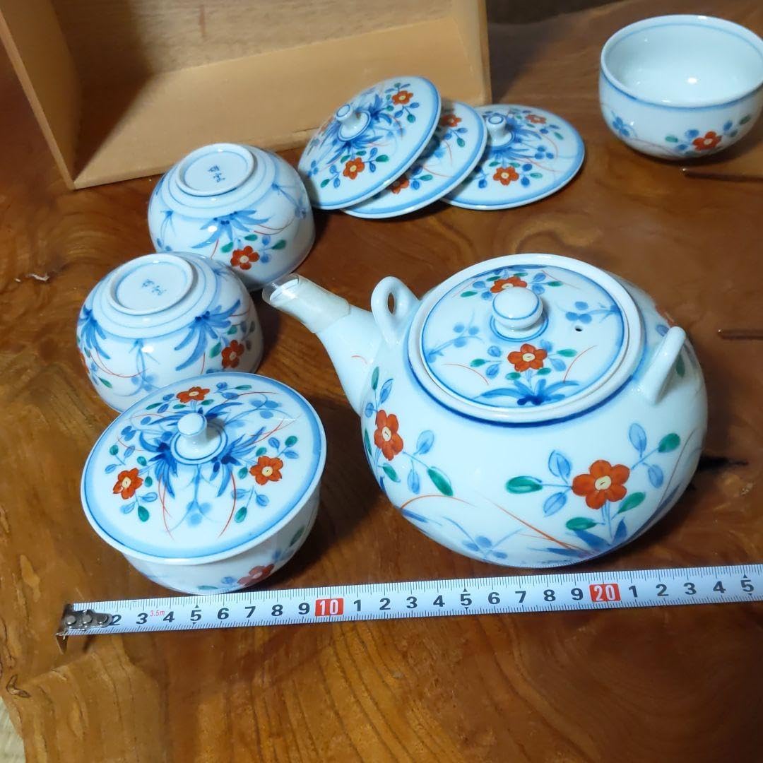 有田焼 源右衛門 染錦苺絵 茶器 急須(土瓶) 湯呑5客 共箱