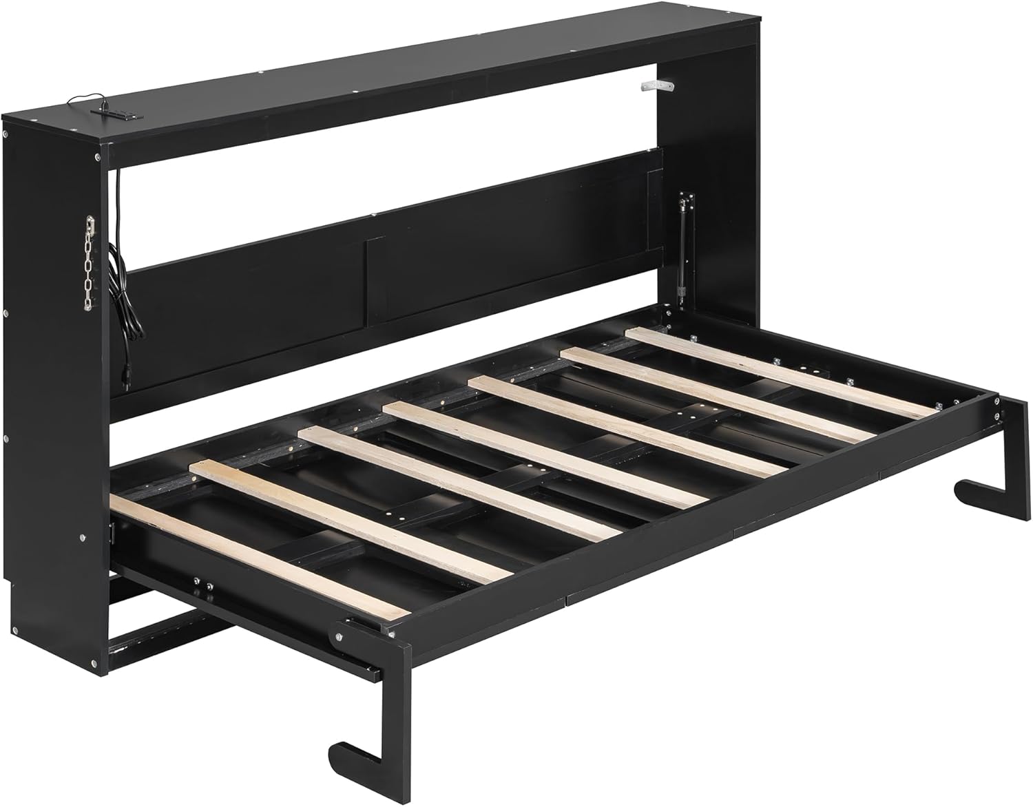 Merax Twin Size Murphy Bed, Side-Folding Murphy Bed with Trendy Printed Pattern, LED Under-Bed Lighting & Built-in USB Outlet, Black