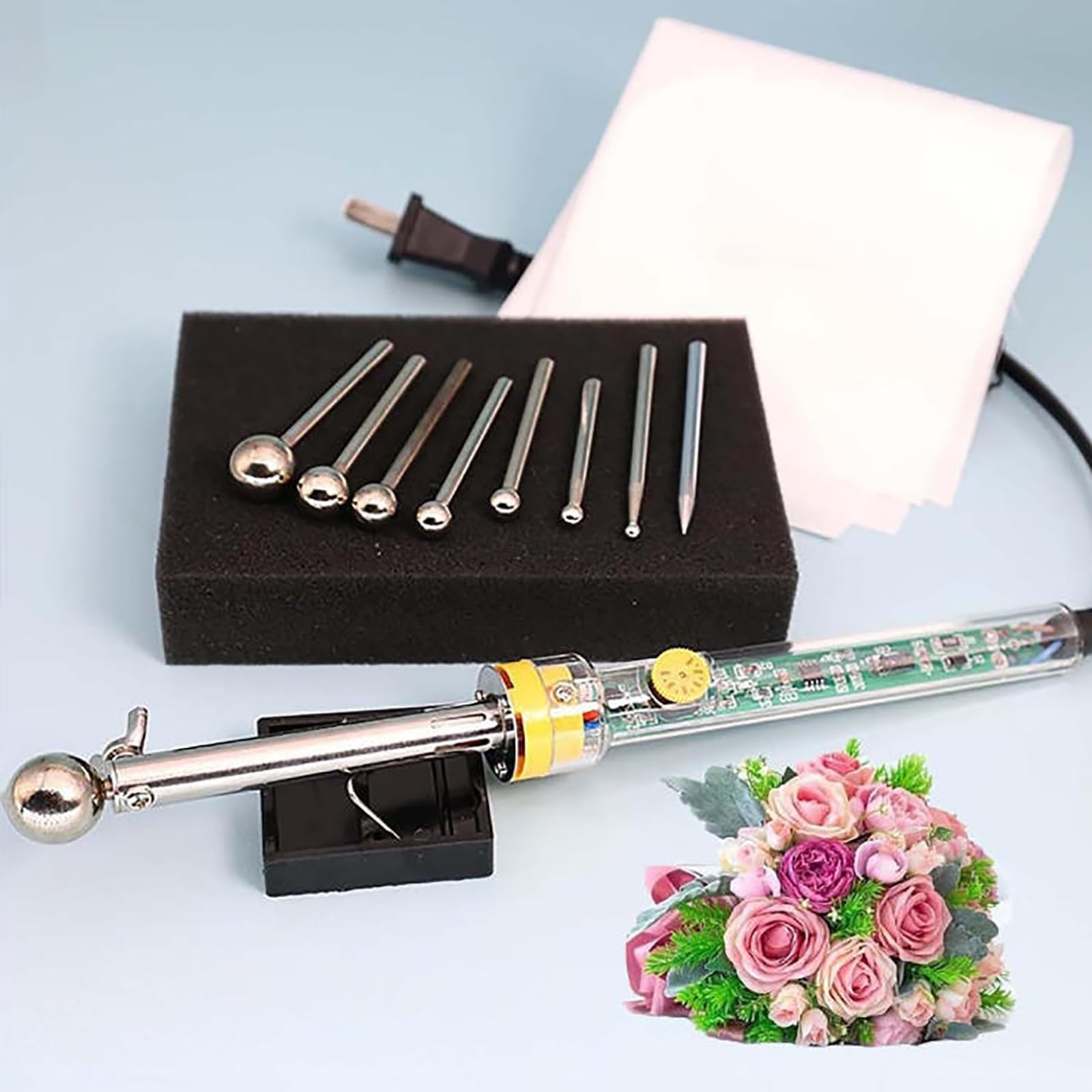 Kit fleurs artificielles avec fer à repasser de 200 à 450°C pour création florale en tissu