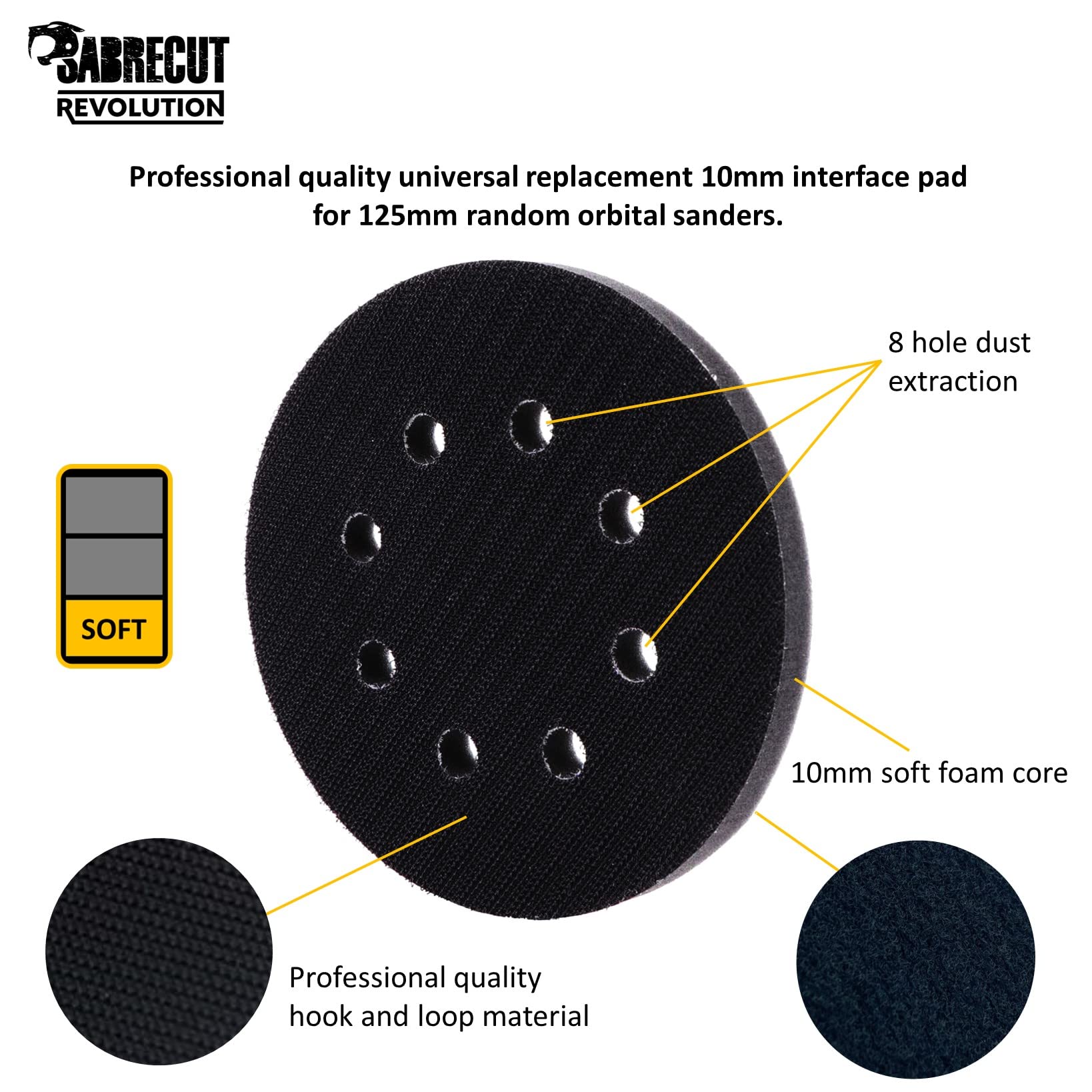 2 Cuscinetti Di Interfaccia Morbidi Da 125 Mm Con 8 Fori – Gancio E Anello Per Levigatrice Orbitale Casuale