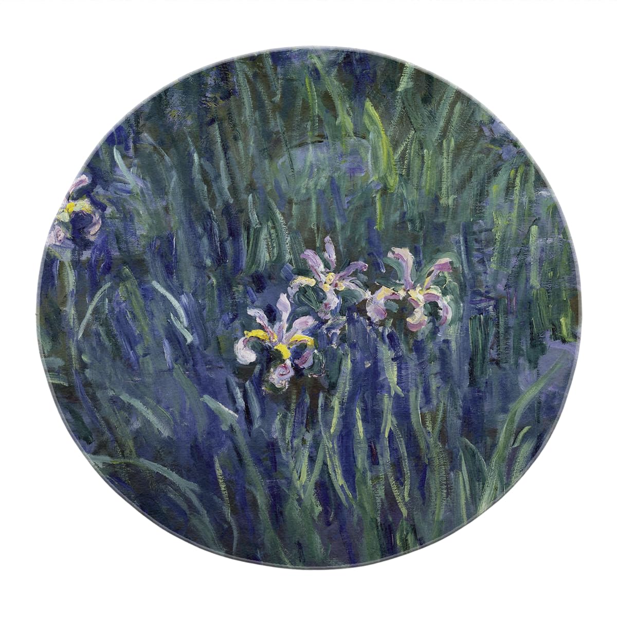Runde Teppiche 70cm Botanischer Iris-Teppich für den Eingang | Maschinenwaschbarer rutschfester Kreisteppich Impressionistenkunst Weicher Flachprofil-Innenteppich für Leseecke