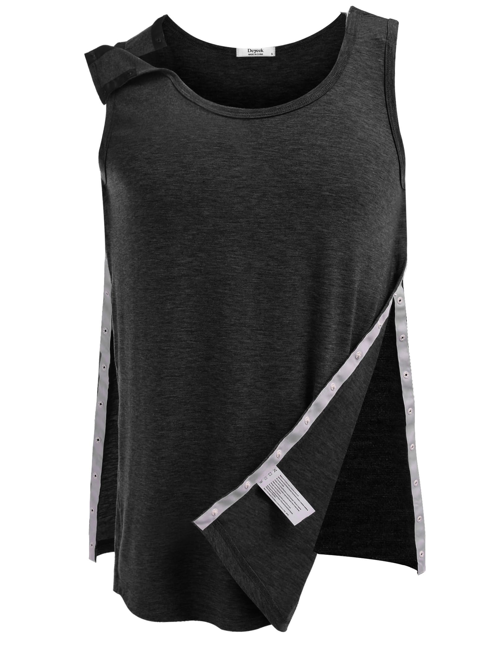 Deyeek Unisex Shoulder Snap-Access Tank Tops Post Surgery Shirts Tear Away Chemo Shirt Clothes After Rotator Cuff Surgery