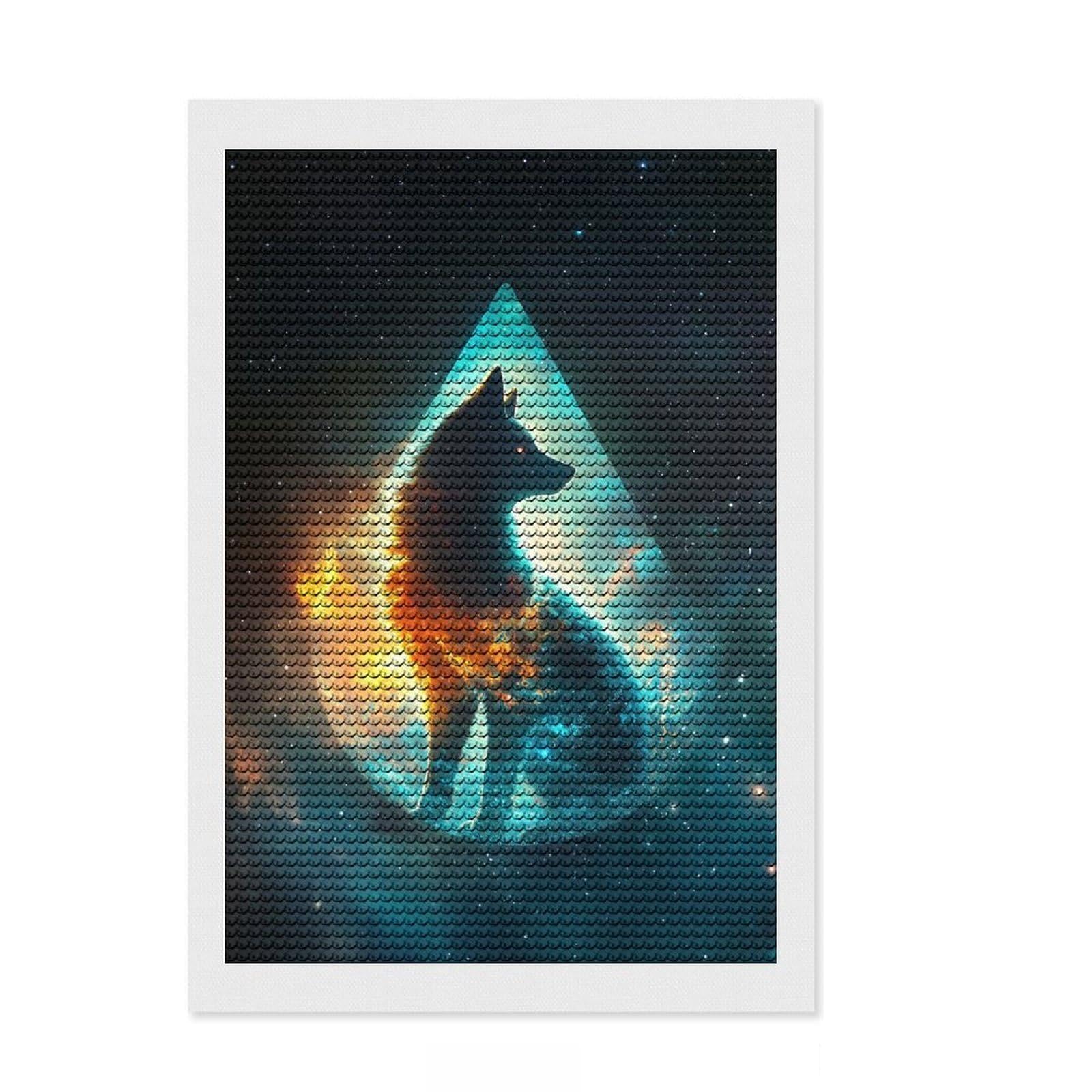 Junmoney Cosmic Wise Fox Diamond Painting Set 8"x12", Mindful Craft Activity, Sparkling Round Gems, Living Room Decor, Birthday Gift