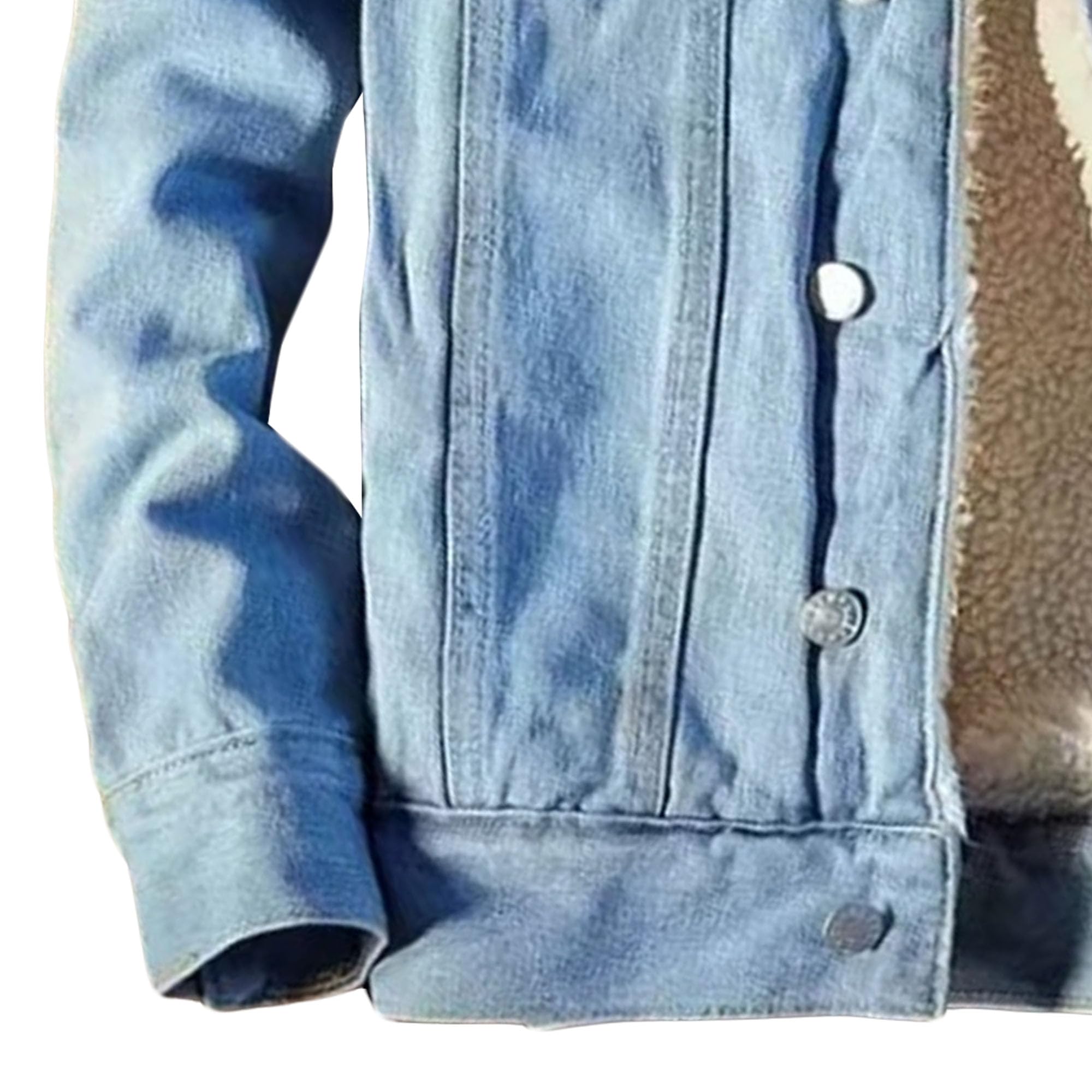 Giacca da camionista foderata in pile Sherpa da uomo in denim | risvolto in pile, bottoni in metallo, giacca lavata completamente foderata con soffice pile sherpa, giacche di jeans calde e