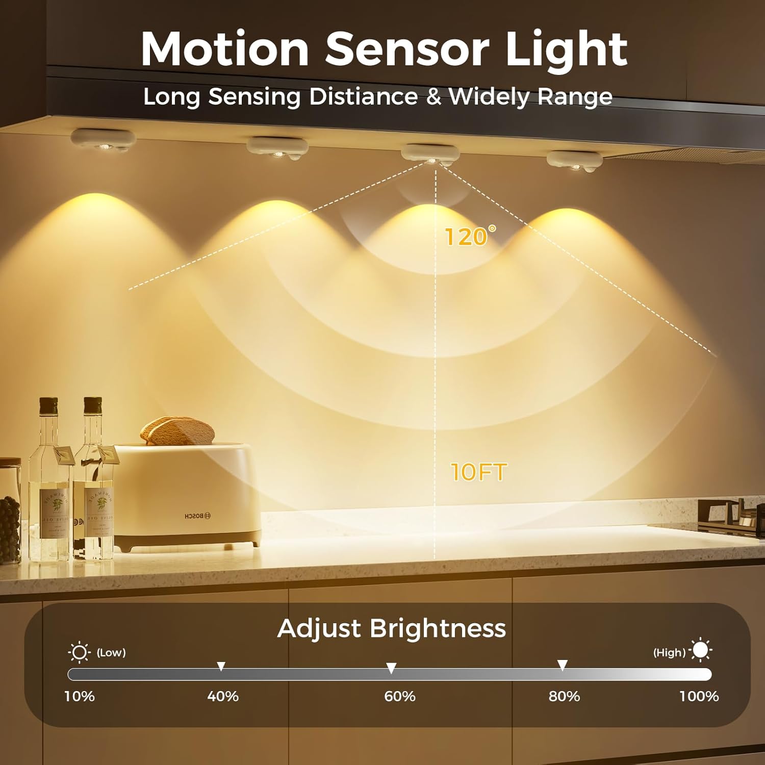 LED Motion Sensor Puck Lights, Small Rechargeable Under Cabinet Light, Dimmable Warm White Closet Lights, Wireless Under Cabinet Lighting for Drawer, Kitchen (4 Pack)