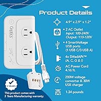Vista 8 de Ceptics 200 W Voltage Converter, Convert 220 V to 110V for Devices Like Curling Iron, Straightener, Chargers, Step Down World Power Plug - 4 USB PD