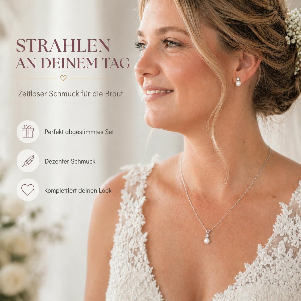 Schmuck Damen Hochzeit mit Zirkonia-Kristallen & Perlen – premium 925 Silber – hochwertiger Brautschmuck – Schmuckset Braut – Perlenohrstecker