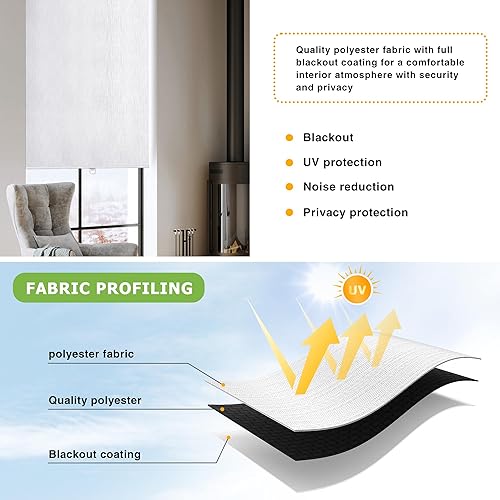 Miniatura 10 de LazBlinds Persiana enrollable sin cordón, persianas opacas de parada libre para ventanas, aislamiento térmico, protección UV, impermeable, persianas