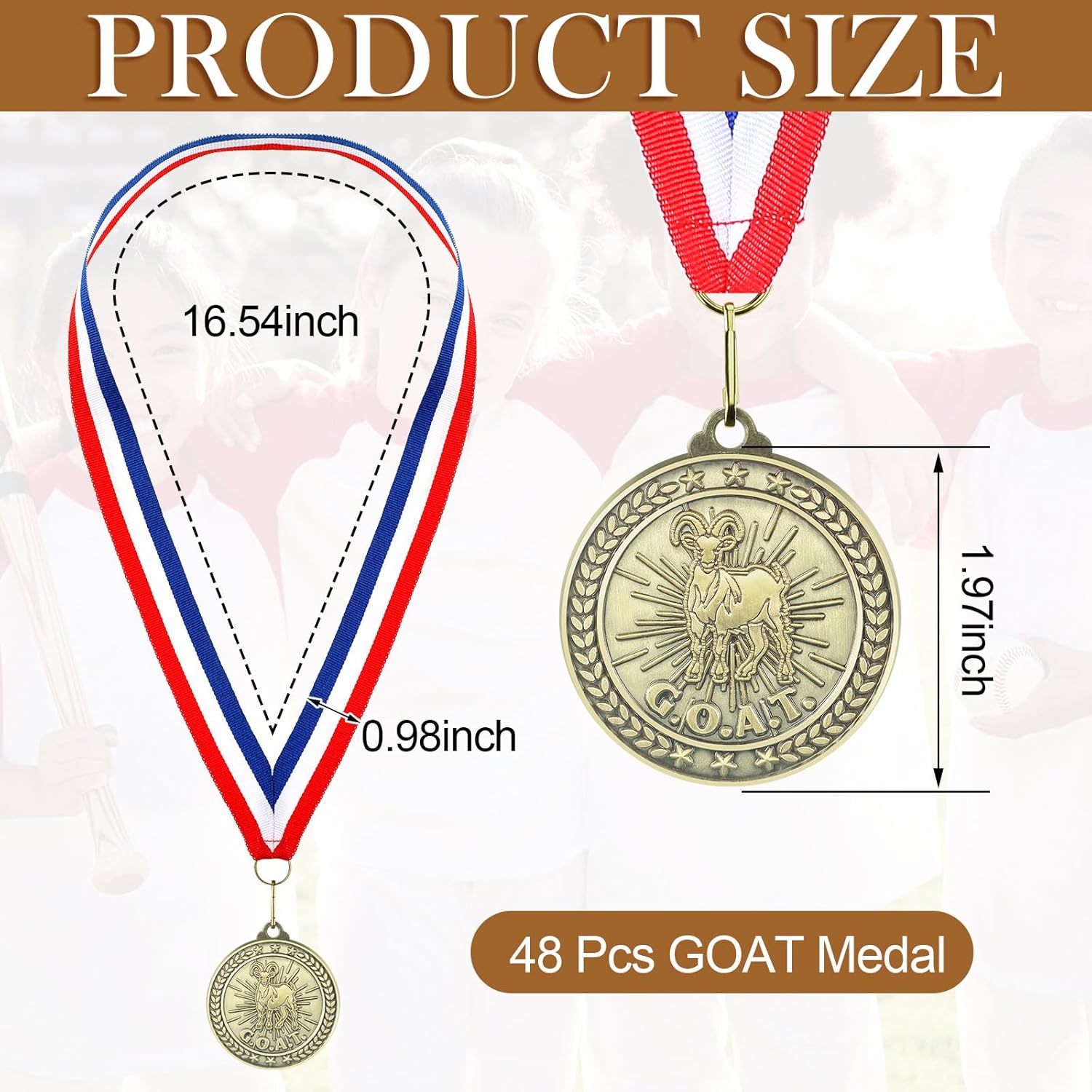 Ferreve 48/96 Pcs Sports Award Medals Bulk with Neck Ribbons Champ Winner Medal Sports Day Favors Prizes for Team Competitions Tournaments Match Party